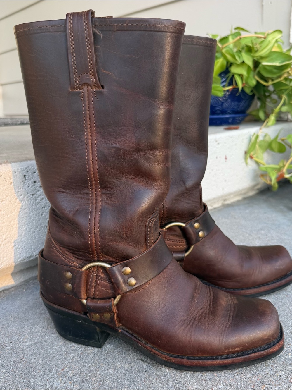 Frye Brown Leather Harness Boots